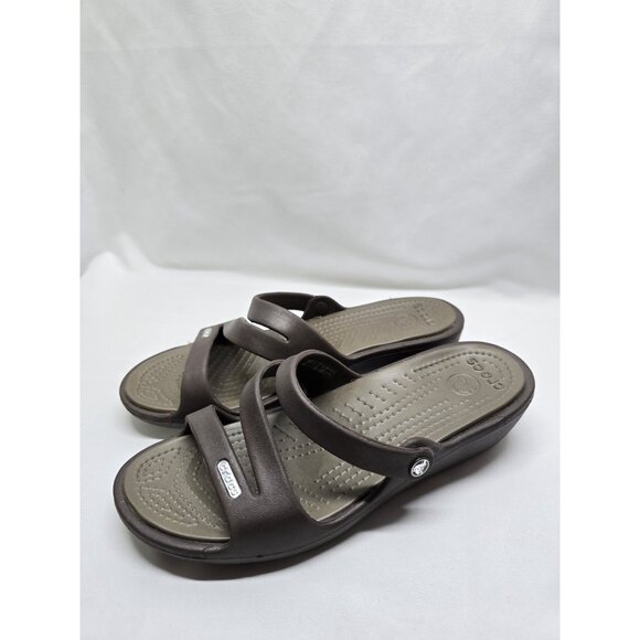 Crocs Patricia Wedge Strappy Slide Slip On Sandals Womens Size 7 Brown - Picture 3 of 8